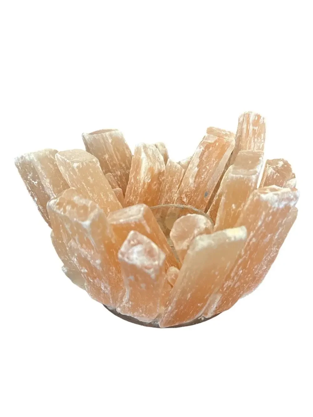 Peach Selenite Crystal Cluster Tea Light Candle Holder